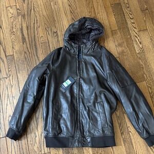 Men's Black Leather Hooded Jacket - Classic Hooded Bomber